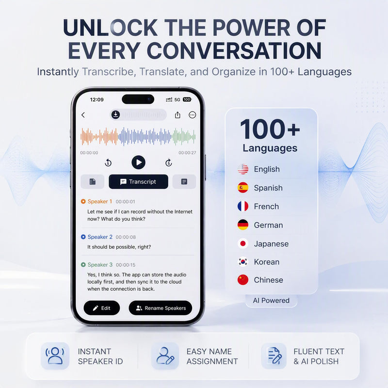 AI Voice Recorder with Transcribe & Summarize for Calls, Meetings & Study | AI Note Taker for Professionals & Teams, 100+ Languages, 360° Magnetic Phone Stand, 1TB Cloud Multi-Device Sync Space Gray