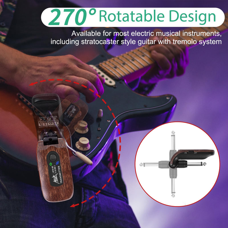 AKLOT Wireless Guitar System Transmitter Receiver Set 5.8G Hz Built-in Rechargeable Lithium Battery Digital for Electric Guitar Bass (5.8GHz) 5.8GHz