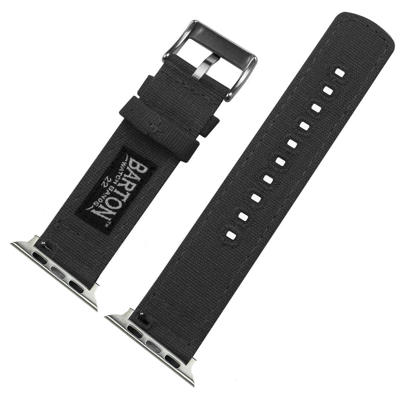 BARTON WATCH BANDS - Canvas Watch Bands Compatible with Apple Watch Models - 1, 2, 3, 4, 5, 6, 7, 8, 9, 10, SE, Ultra & Ultra 2 Small (38mm/40mm/41mm) Smoke Grey