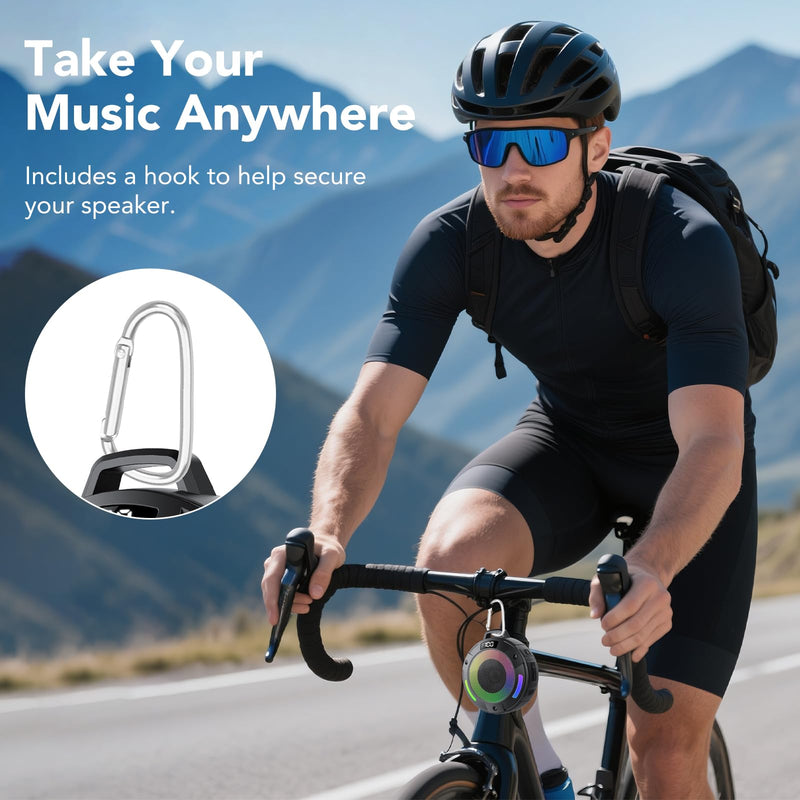 [AUSTRALIA] - Bluetooth Speaker, 2025 Portable Wireless Shower Speaker, Digital Display Portable Speaker with Detachable hook ,IPX7 Waterproof with LED Light, HD Sound & Bass for Bathroom, Pool, Beach & Outdoor 
