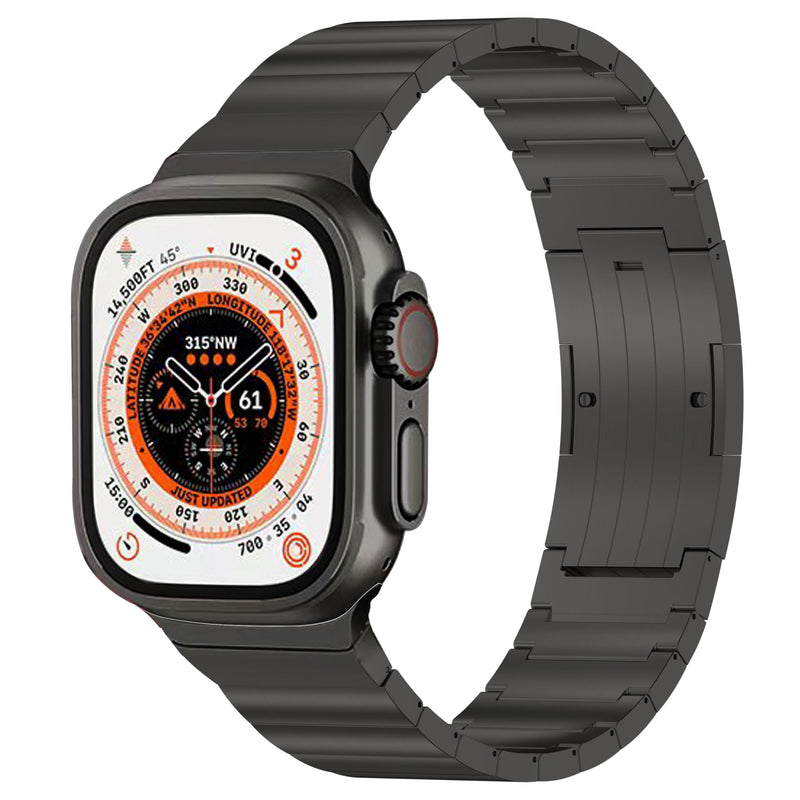 Titanium Band for Apple Watch 46mm/49mm, DLC Flat Link Bracelet, Black | MaKTech DLC Coating Scratch-Resistant, Deployment Clasp, for Apple Watch 11/10 46mm, Ultra 3/2/1 49mm, 9/8 45mm, SE 3/2 44mm 46mm/45mm/44mm/49mm