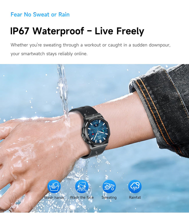 Smart Watch with Bluetooth Call, 1.27" HD Fitness Tracker with 100+ Sports Modes, Sleep Monitor, Custom Watch Faces, IP67 Waterproof Smartwatch for Android iOS(Black) Black
