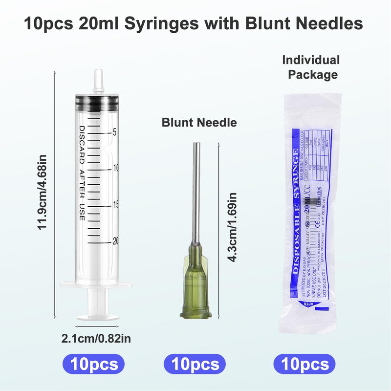 Pack of 10 20 ml Colostrum Syringe, Plastic Syringe with Blunt Needle, Reusable Syringes with Cap for Measuring Liquids, Scientific Laboratories, Pet Feeding, Industry