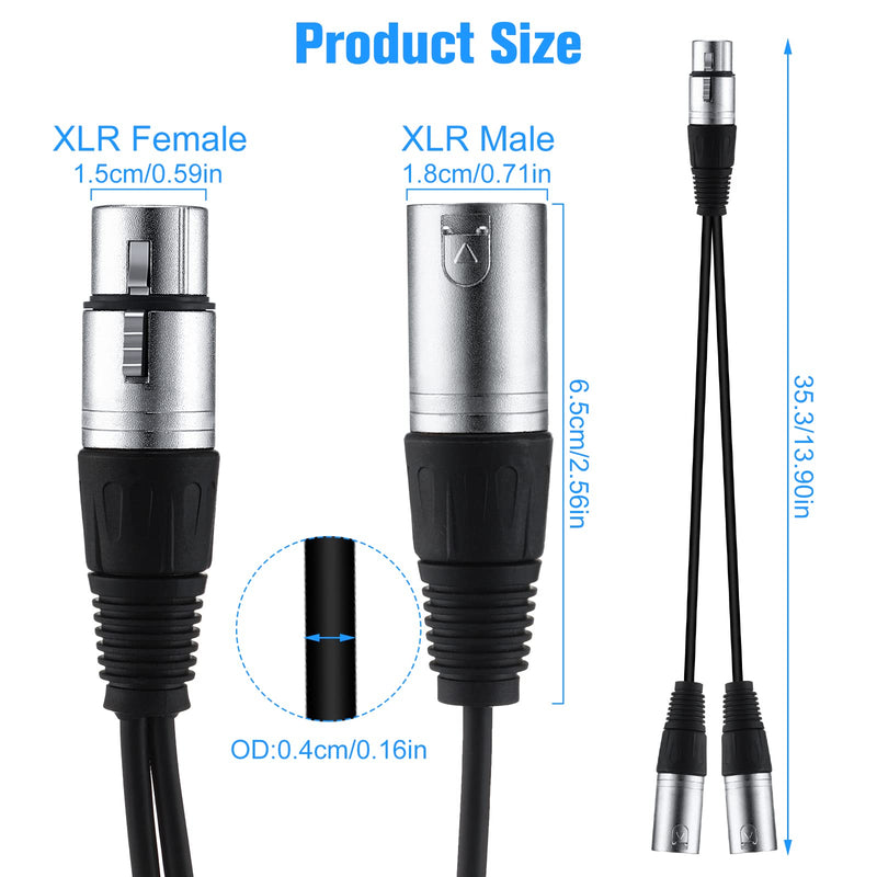 [AUSTRALIA] - Kigeli XLR Y Splitter Cable 1 Female to 2 Male Patch Cable Balanced Microphone Cord Audio Adaptor for Speaker Stereo Mic to L and R Audio Track, 1 Foot(10 Pcs) 10 