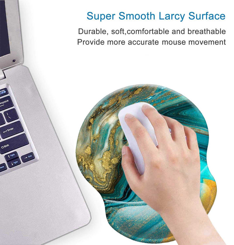 Ergonomic Design Mouse Pad with Wrist Rest Support, Knocent Cute Lycra Cloth, Non-Slip PU Base Mat, Pain Relief Mousepad for Gaming & Working (Wrist Green Gold Marbling) (N7-GL53-R8G9) Wrist Green Gold Marbling