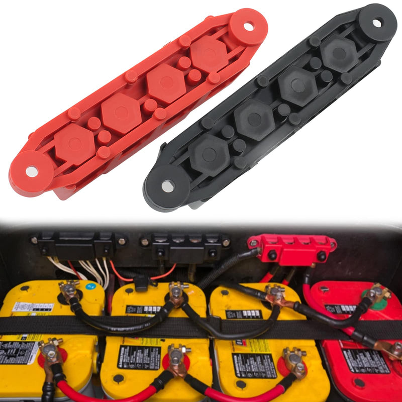 12V-48V DC BusBar Distribution Block 250A BusBar Box with 4 x M8 Terminal Bolts High Performance Module, Power Distribution Block Grounding Current for Car RV Boat Yacht (Red Black, 2 Pieces) 1
