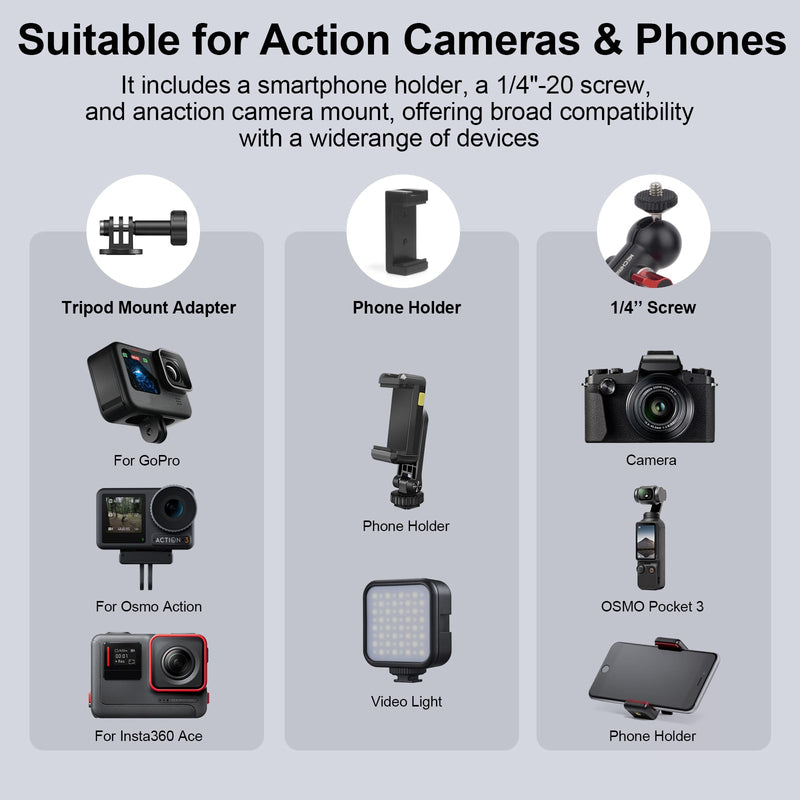 Suction Cup Car Mount with Phone Holder,360°Adjustable for Action Cameras & Smartphones,Windshield,Dashboard,Boat Mount for GoPro Hero 13/12/11/10,DJI OSMO Action,Insta360 X4/X3,and More
