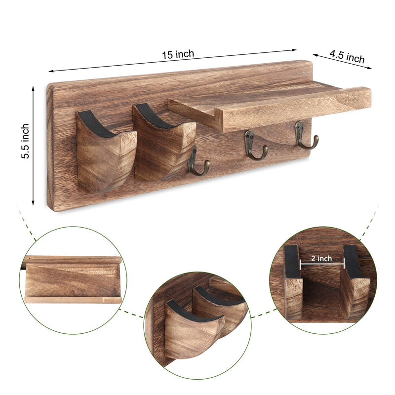 Bikoney Wall Mount Guitar Hanger Shelf with Pick Holder and 3 Hooks - Carbonized Black Guitar Holder for Acoustic, Electric, Bass, Ukulele [U.S. Patent]