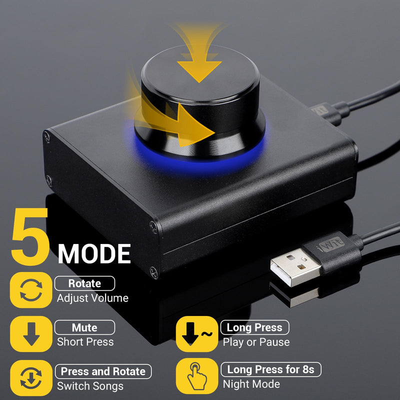 DROK USB Volume Knob, Big PC Computer Speaker Volume Control Audio External USB Volume Control Knob with 1-Key Mute Function Support Win7 8 10 XP Mac Vista Android, Black Large/Programmable
