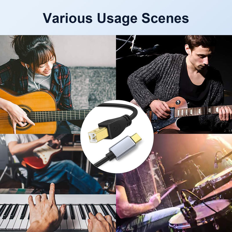 MeloAudio USB C MIDI Cable, Type C to USB 2.0 MIDI Interface Cable for Midi Controller, Midi Keyboard, Audio Interface for ipad, Samsung, Laptop, MacBook, 5FT USB B to USB C Printer Cable Black