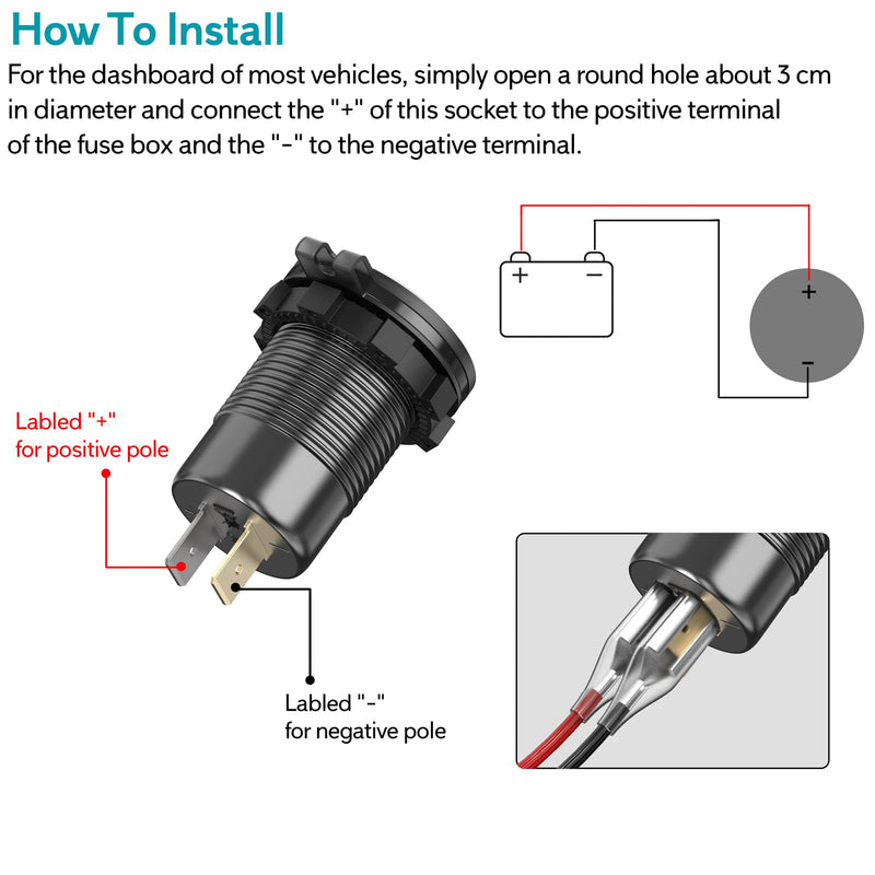 2 Pack High Voltage USB Outlet 12V 24V 36V 48V 60V Aluminum Car Charger Socket, PD 30W USB C and QC 36W Car USB Port Waterproof Cigarette Lighter Power Adapter DIY Kit with Switch for Ship Truck, etc. 2 Pack