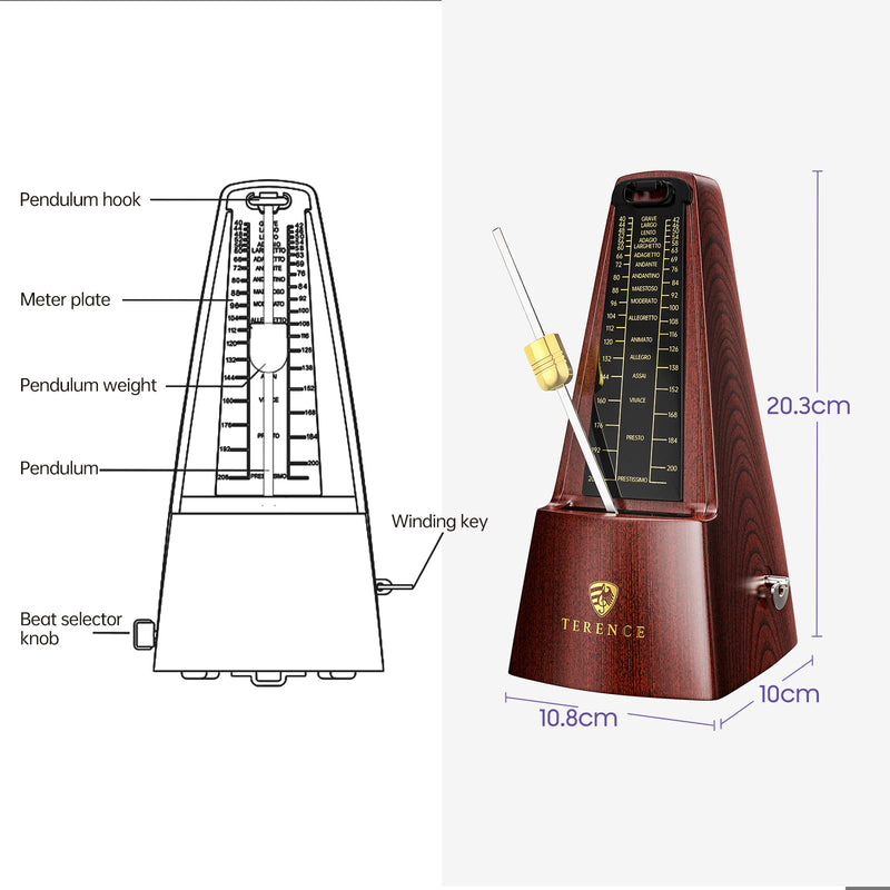 Mechanical Metronomes for Piano Guitar Violin Bass Drum and Other Musical Instruments Loud Sound and High Precision Track Beat and Tempo for Beginners (Wood Grain) wood grain