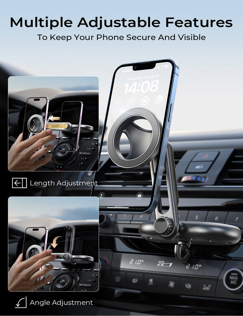 LISEN for MagSafe CD Phone Holder for Car Mount [Angle Adjustable] Magnetic Phone Holder for iPhone Magsafe Car Mount CD Slot Hands Free CD Player Phone Mount for iPhone 15 Pro Max Plus Galaxy Kits