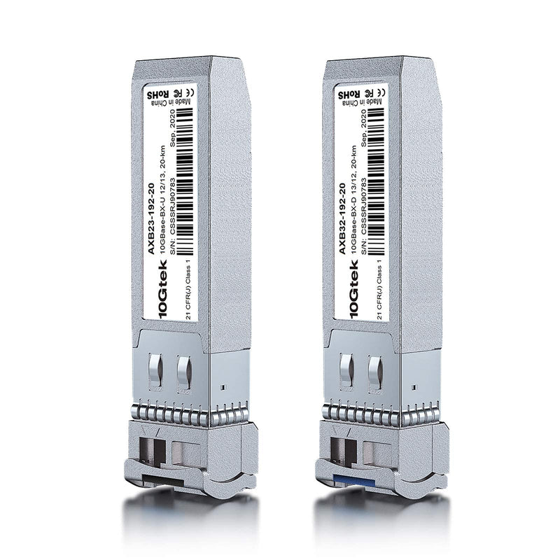 10Gtek a Pair of 10Gb SFP+ Bidi Transceiver, 10GBase-BIDI 1270nm/1330nm SMF, up to 20km, Compatible with Cisco SFP-10G-BXD-I/SFP-10G-BXU-I, Ubiquiti UniFi, Mikrotik, Netgear, Open Switch 10GBase-LR BIDI: 20km 2