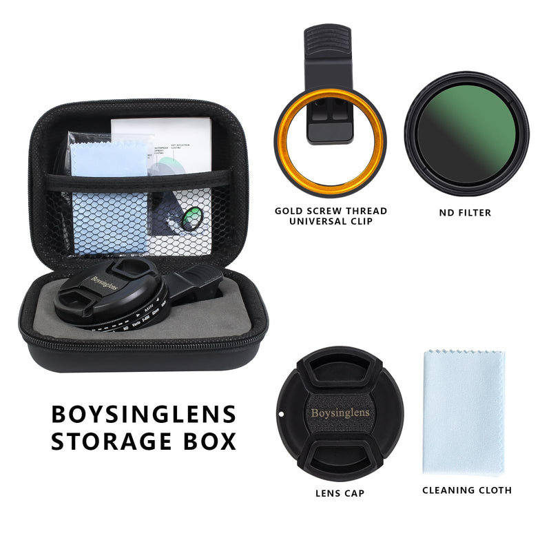 [AUSTRALIA] - 52MM Variable ND2-ND400 Filter, Ultra Slim Multi-Coated Adjustable Neutral Density Filter, Clip-on Phone Lens ND Filter Kit, Compatible for iPhone 15 14 13 12 11, Google Pixel and Other Smart Phones 