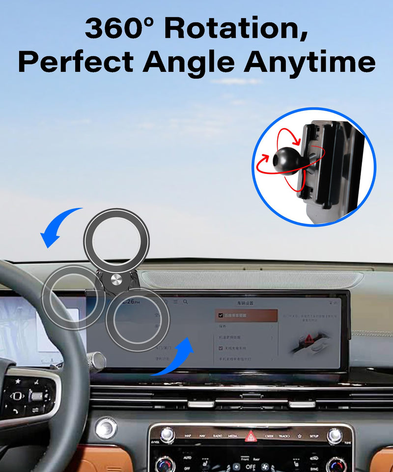 Car Phone Holder for 2025 2026 Genesis GV70/GV80/G80 Magnetic Accessories | 27-in Screen MagSafe Magnetic Cell Phone Mount, 360° Rotatable 3D Fit Navigation Clip-On Cradle, will Not Block Air Vents fit for 2025 2026 Genesis GV70/GV80/G80(27 Inch)
