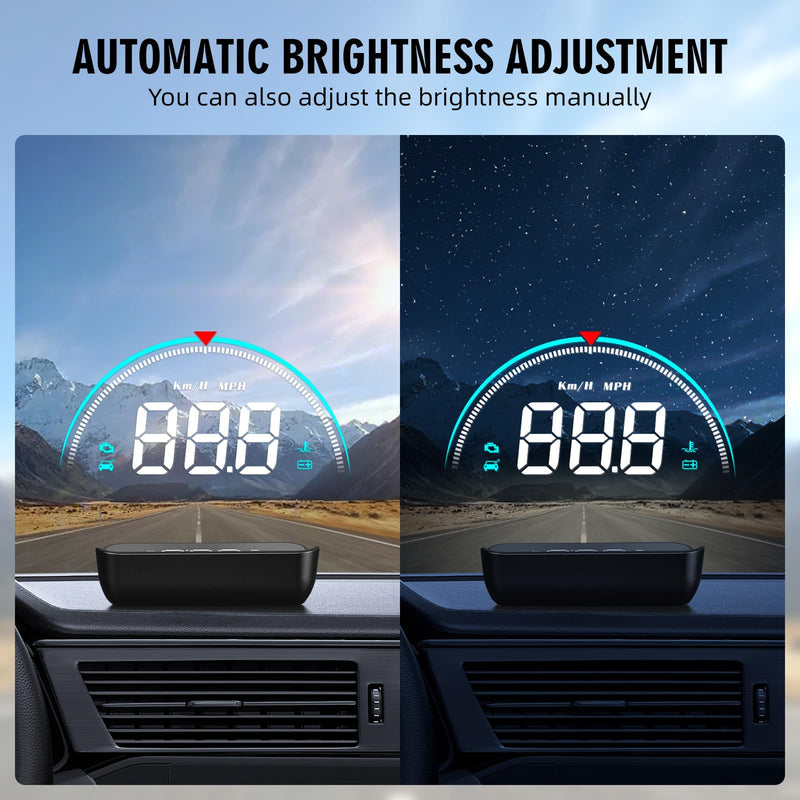 Windshield Head Up Display for Cars, OBD2 Head Up Display Digital Speedometer for Car HUD Projector Car Speedometer Display with RPM, Volt, Water Temp, Mileage, Overspeed Alarm, Fatigue Driving Alarm