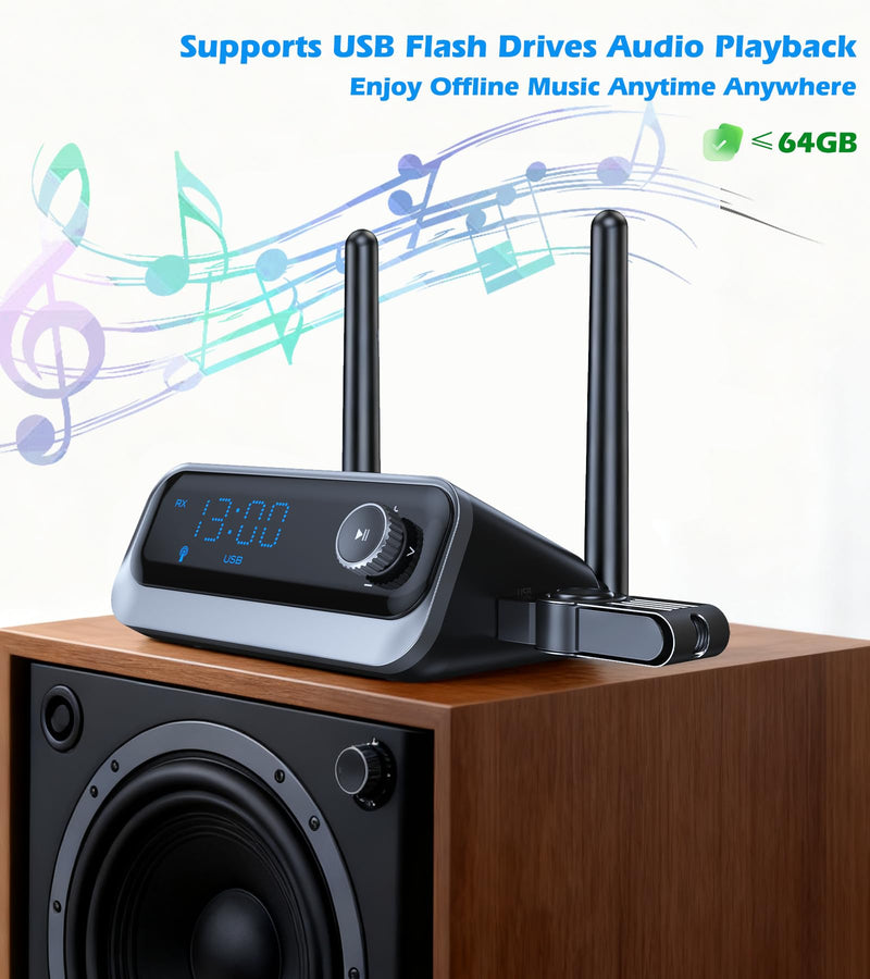 KAIY Bluetooth Receiver for Home Stereo, Low Latency Optical & Coaxial Bluetooth Audio Adapter with 3.5mm AUX, Wireless Music Adapter for Vintage Amplifier & Wired Speakers, USB Drive Playback