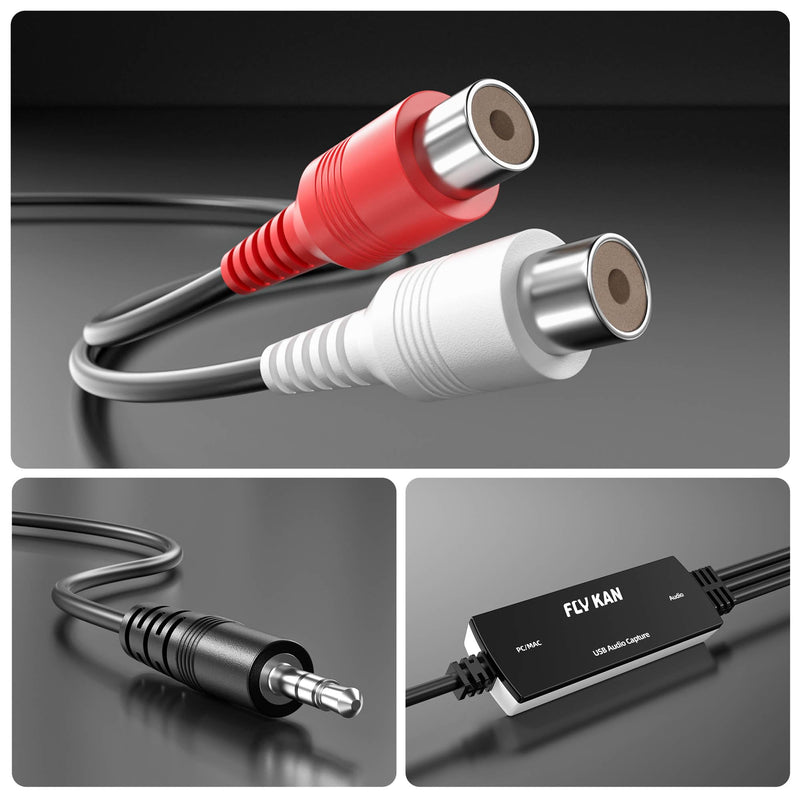 [AUSTRALIA] - USB 2.0 Audio Grabber with USB-C Adapter – Analog to Digital Converter, Dual RCA/3.5mm Inputs, Vinyl/Cassette to MP3 USB Capture Card for PC/Mac/Linux 