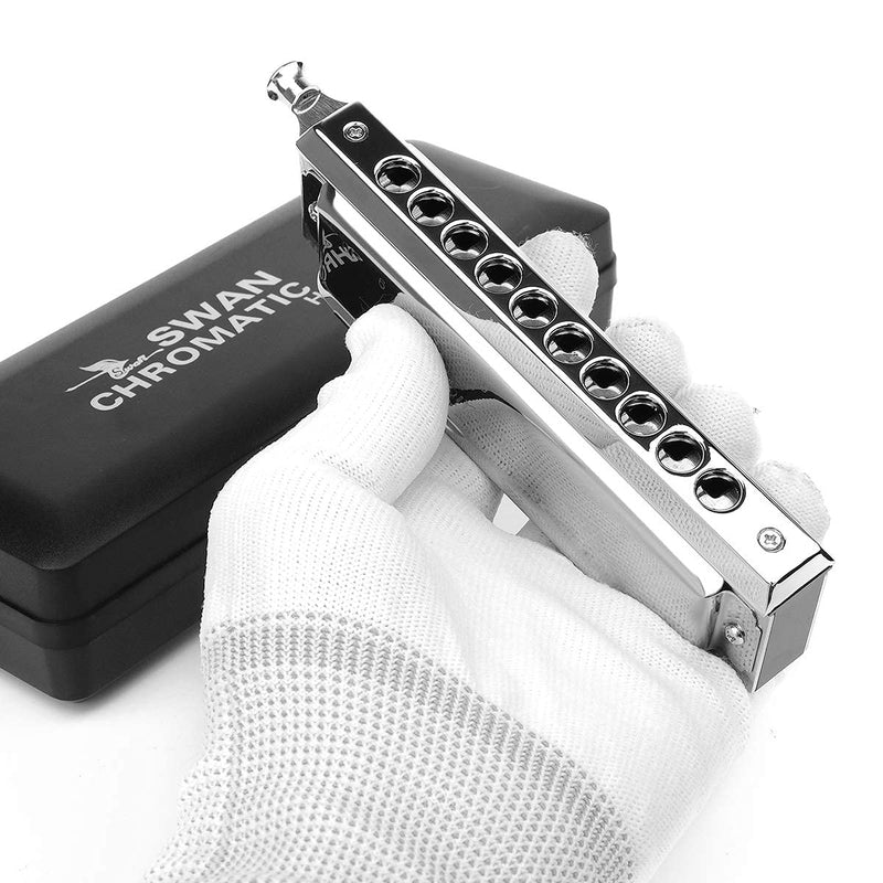 [AUSTRALIA] - Chromatic Harmonica Professional Grade 10 Hole 40 Tone Key of C Stainless Steel Heavy Duty with Case & Cleaning Cloth for Professional Player,Band,Beginner Stainless Steel Chromatic - Key C 