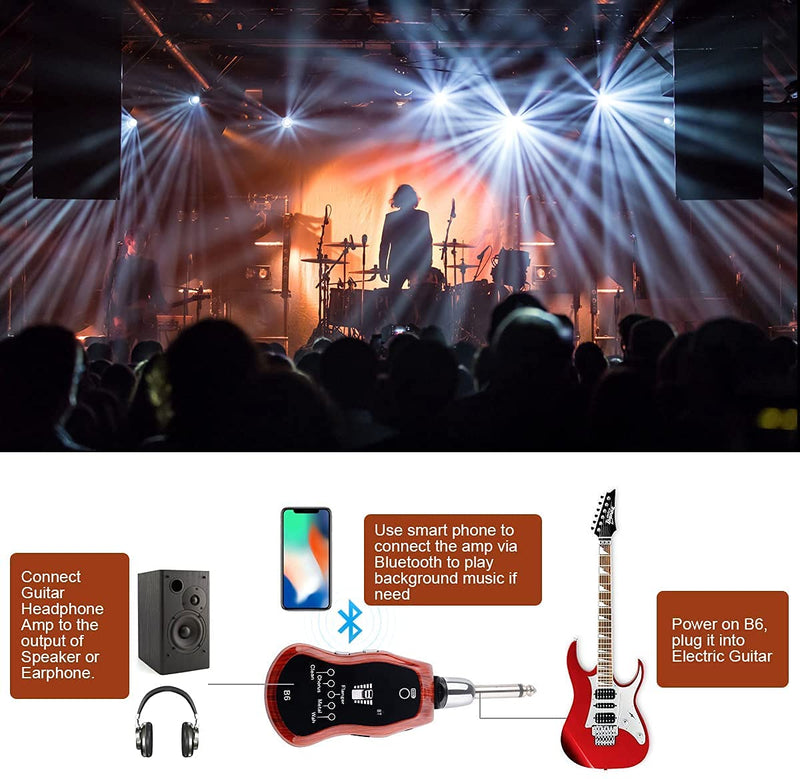OW Portable Headphone Amp Synthesizer Pocket Plug Amplifier Rechargeable for Electric Guitar with Bluetooth Receiver Support 5 Effects: Clean/Chorus/Flanger/Metal/Wah