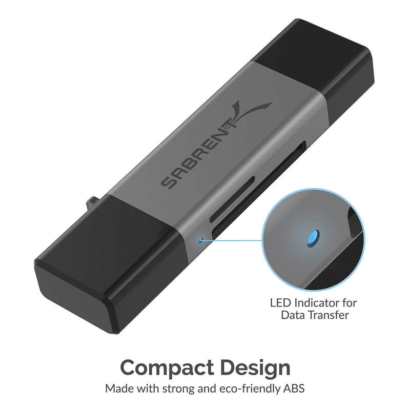 SABRENT USB 3.0 and USB Type-C OTG Card Reader Supports SD, SDHC, SDXC, MMC/MicroSD, T-Flash (CR-BCA2) 2-Slot USB A & C