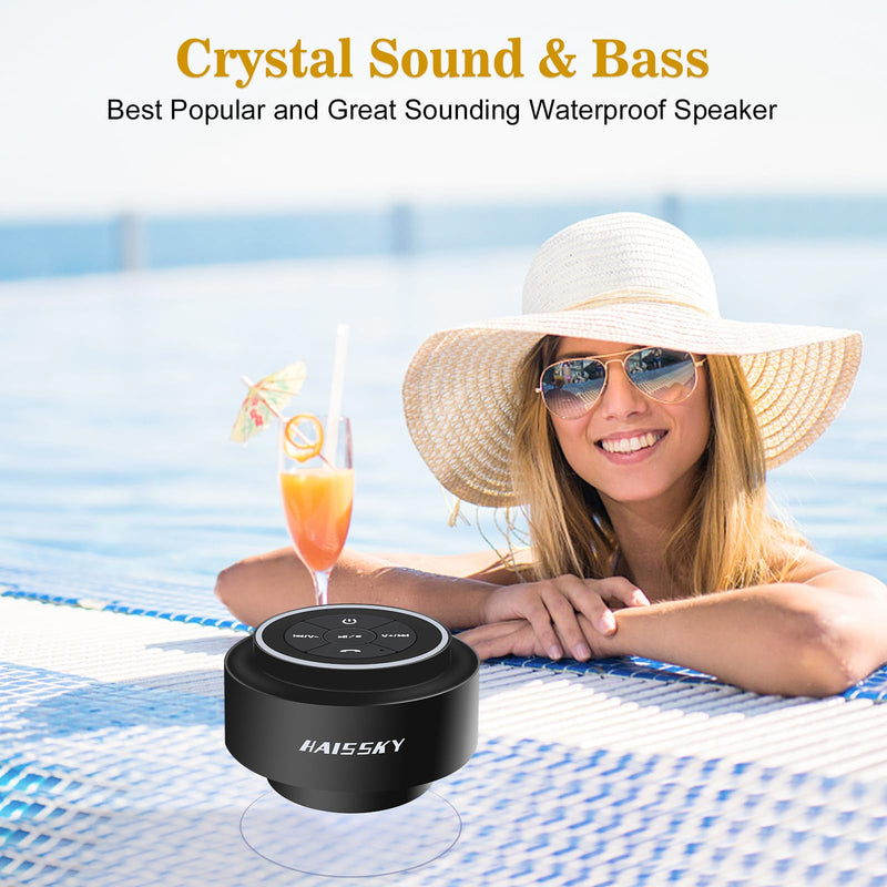 HAISSKY Bluetooth Shower Speakers, Portable Wireless Speaker with Suction Cup, IP67 Waterproof Speaker Pairs Easily to Phones, Tablets, Computer, Gift for Men & Women Black