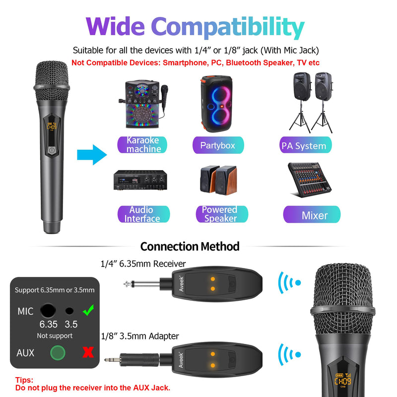 Aveek Wireless Microphone for Karaoke, Rechargeable Karaoke Microphone(Work 10hs), for Speaker, Karaoke Machine,Church, Speech, Wedding, Party Singing, Grey&Red, 2 Packs red&gray