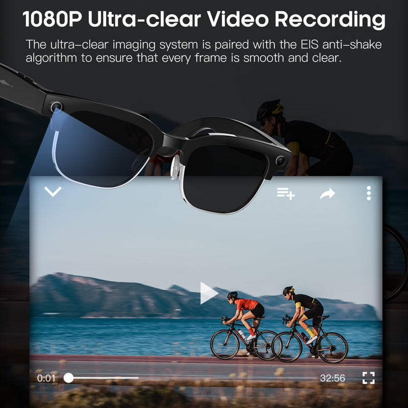 Yowow BIT AI Smart Camera Glasses with HD 8MP Camera, 4K Photos & 1080P Video,Anti-Shake, 12H Music/Bluetooth Calls, Real-time Translation/GPT Object Recognition, IP66 Waterproof, Blue Light Glasses