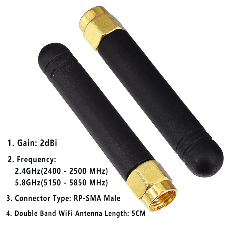 2 Packs Small WiFi Antenna 2.4GHz 5GHz 5.8GHz Dual Band Mini WiFi Antenna RP-SMA Antennas for PC Computer Network Card FPV WiFi Router Bluetooth USB Adapter Wireless Camera RP-SMA Male