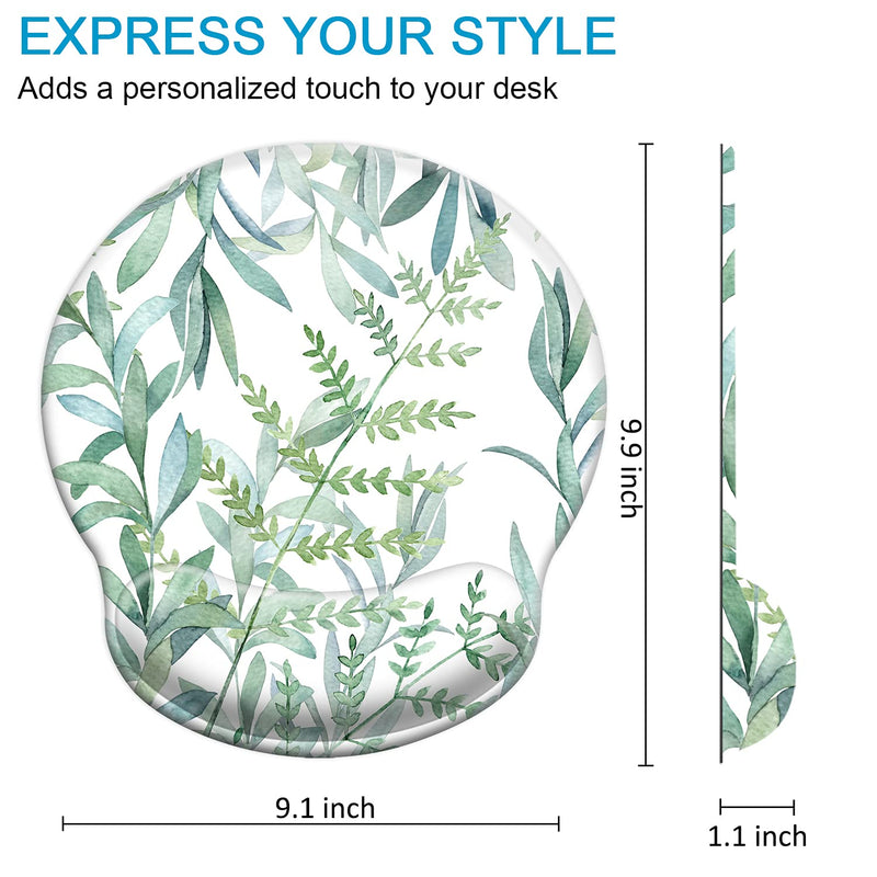 Ergonomic Mouse Pad with Wrist Support Gel [30% Larger], iDonzon Cute Soft Wrist Rest Pad with Non-Slip Rubber Base, Easy Typing & Pain Relief - Green Plants