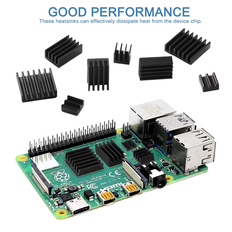 VooGenzek 20 Pieces Cooling Fins Aluminium Set Raspberry Pi 4, Raspberry Pi Aluminium Heatsink with Heat Conducting Tape, for Cooling Raspberry Pi, Black