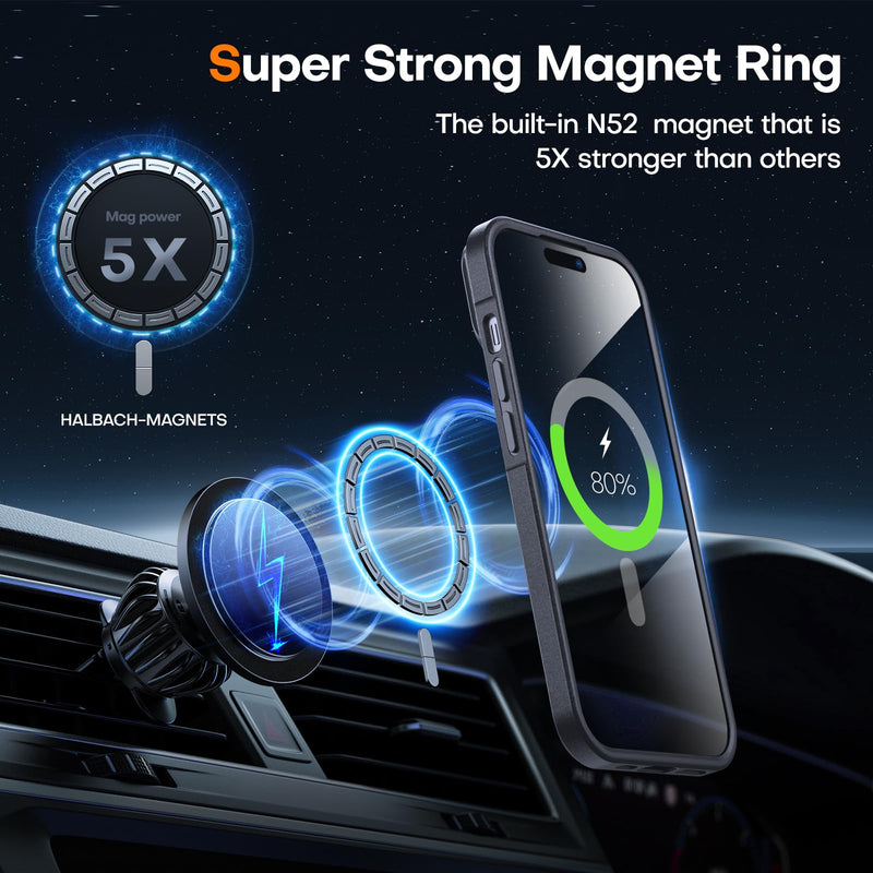 L K Magnetic for iPhone 15 Case, [Adjustable Lens Kickstand], Upgraded [Slide Camera Cover], Compatible with Magsafe, 15FT Military Grade Drop Protection, Anti-Slip Slim Case for iPhone 15, Black