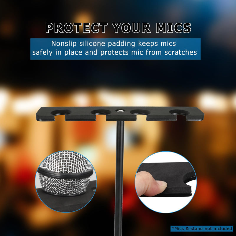 [AUSTRALIA] - Multi Mic Holder for Mic Stand, Multiple Microphone Organizer and Display for Wired and Wireless Mics, Hold Up to 4 Microphones, Aluminum, Black 