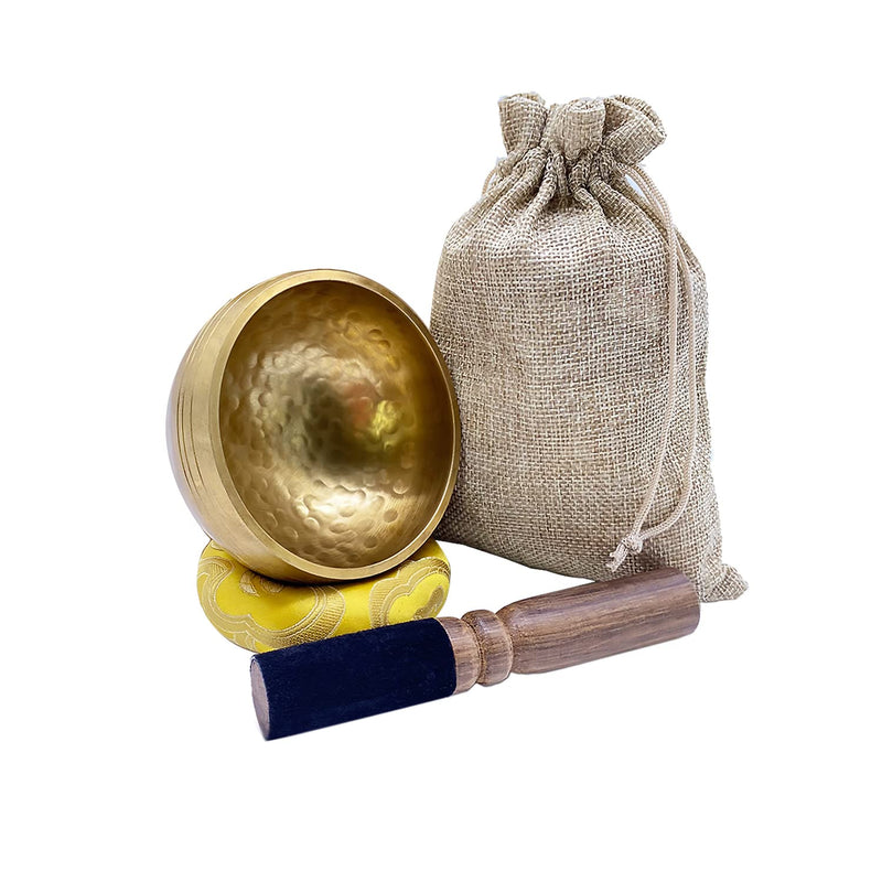 Tibetan Singing Bowls Set, Singing Bowls, Meditation Sound Bowl Handcrafted in Nepal, For Yoga, Meditation, Mindfulness, Healing & Chakra balancing 3.15 inch Gold