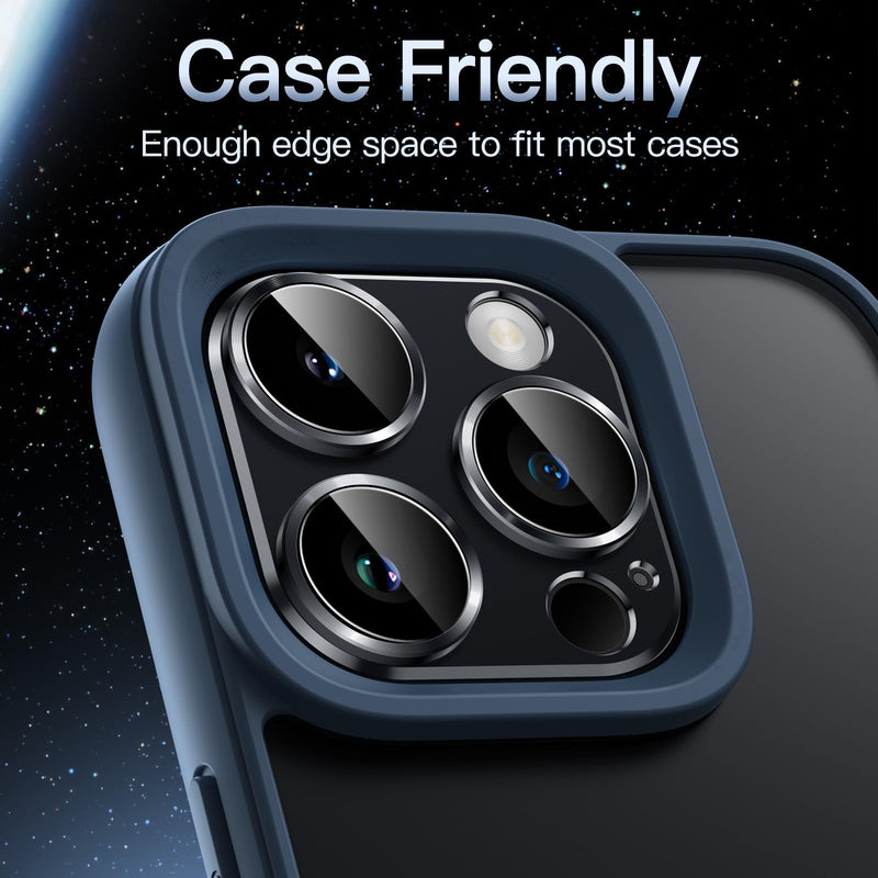 JETech Camera Lens Protector for iPhone 15 Pro 6.1-Inch and iPhone 15 Pro Max 6.7-Inch, Full Coverage 9H Tempered Glass Ring Cover, Matte Metal Plate, Case Friendly, 1-Pack (Space Black) Space Black