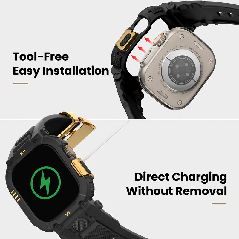 DABAOZA Rugged Leather Band with Case Compatible for Apple Watch 49mm Shock&scratch resistant,screen protector,TPU&316 steel for iWatch Ultra 3 2 1