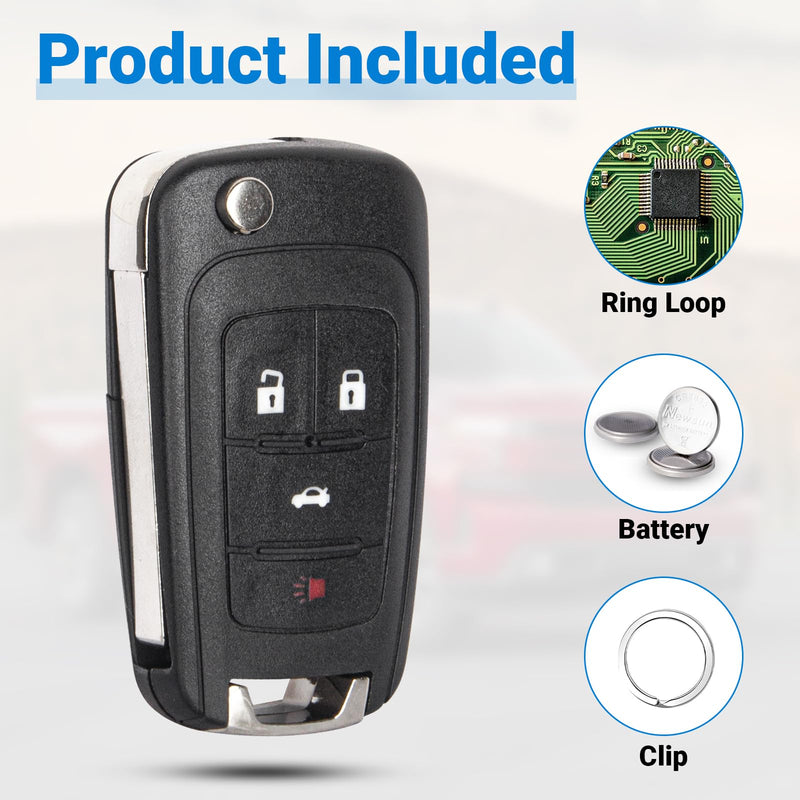 Car Key Fob Keyless Entry Remote Flip Replacement for 2010-2019 Chevy Cruze Camaro Impala Equinox Malibu Sonic/GMC Terrain/Buick Lacrosse Regal Verano Encore Car Key Replacement for OHT01060512 4-Btn 1 Pack