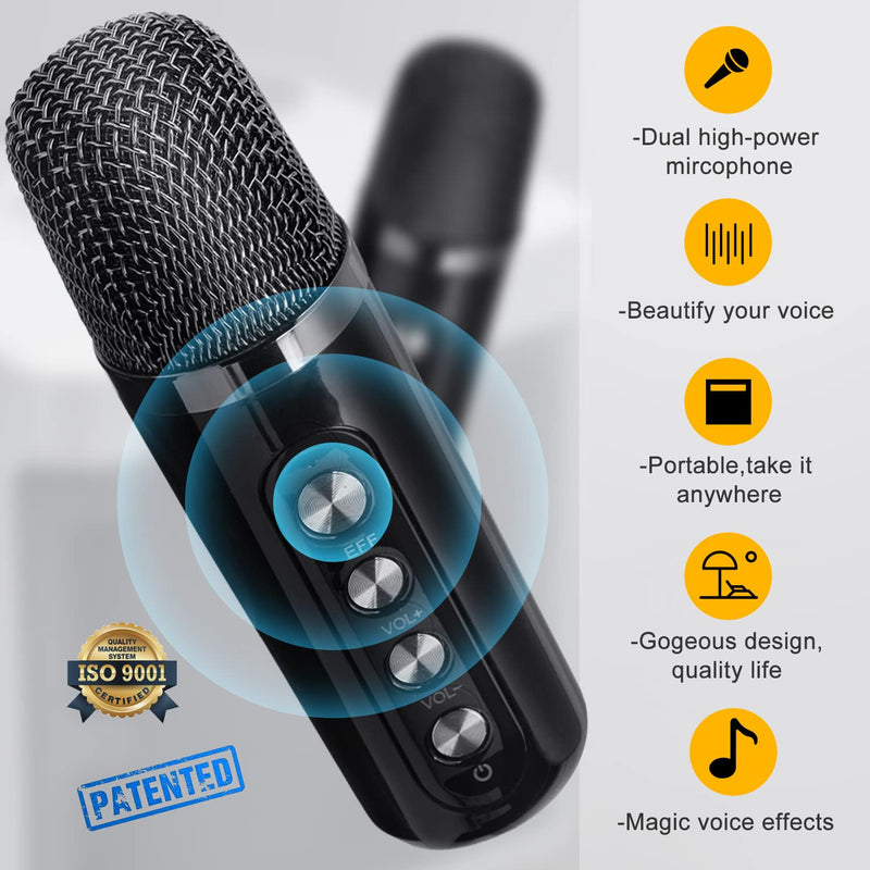 Karaoke Machine for Adults and Kids, FULLIFE Portable Bluetooth PA Speaker System with 2 UHF Wireless Microphones, Karaoke Speaker with Echo, Supports TF/USB, AUX in, for Home Party (YS203-Black) YS203-Black