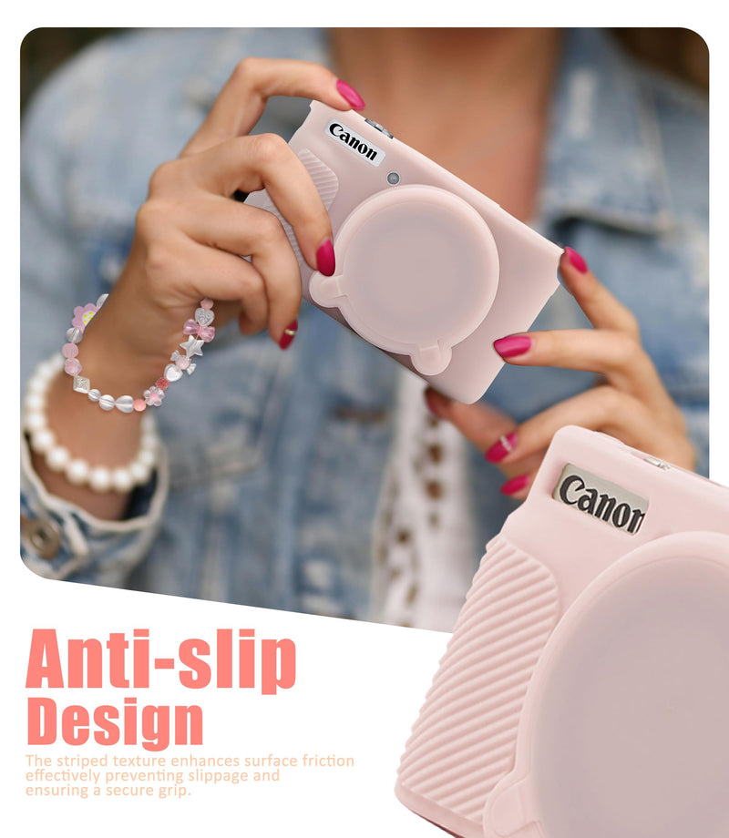 [AUSTRALIA] - Seltureone for Canon PowerShot SX740/SX730 HS Case with Cute Charm Wrist Strap and Screen Protector, Anti-scratch Soft Silicone Built-in Lens Cap for Canon SX740/SX730 Case - Jelly Pink 