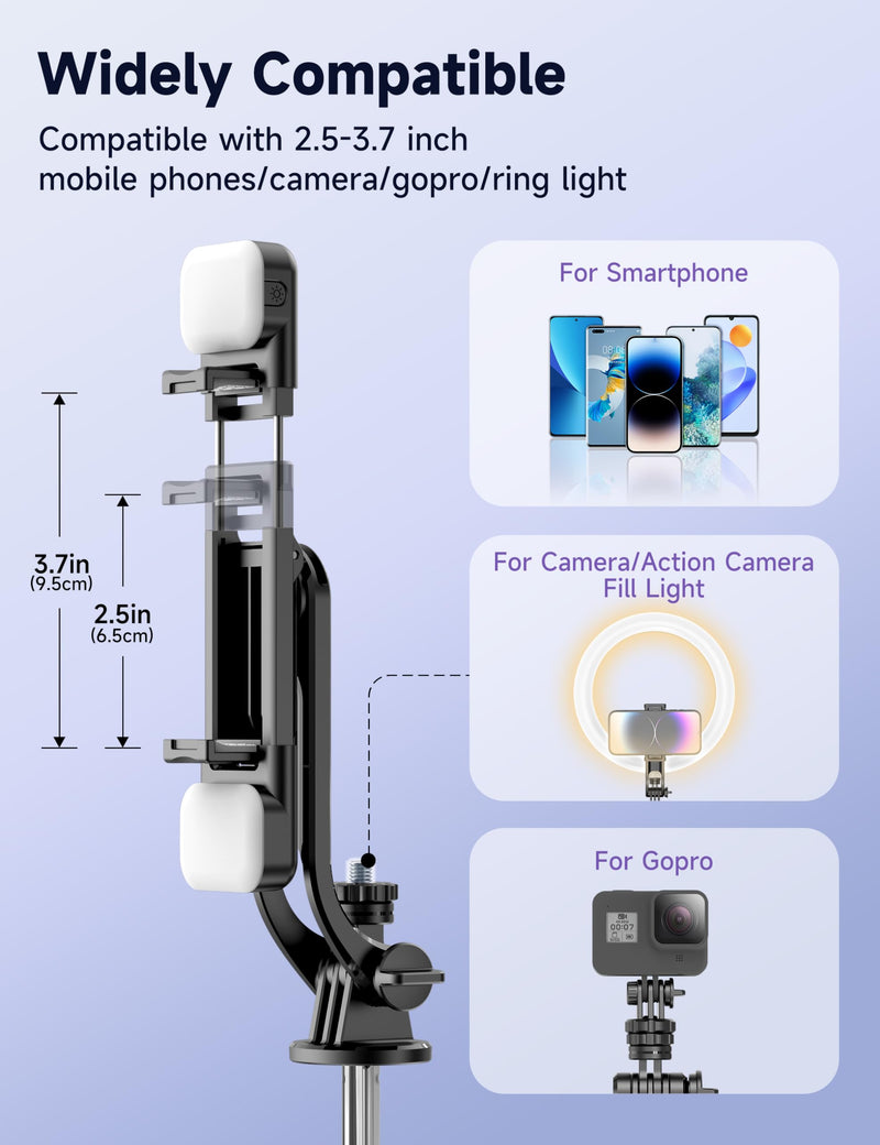 [AUSTRALIA] - 53'' Selfie Stick Tripod with Light, Extendable Selfie Stick with Remote, Portable Cell Phone Tripod Stand with All in 1 Phone Clip, Lightweight Camera Tripod Compatible with iPhone 15 14 13, Android 