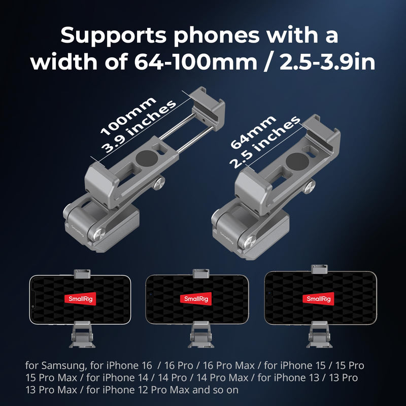[AUSTRALIA] - SMALLRIG Metal Phone Mount with Baseplate for Arca-Swiss,Compatible for DJI RS 4 Mini & RS 3 Mini, Phone Mount Adapter Support Free Adjustment Joints, Phone Tripod Mount for iPhone 17/16/15-5338 