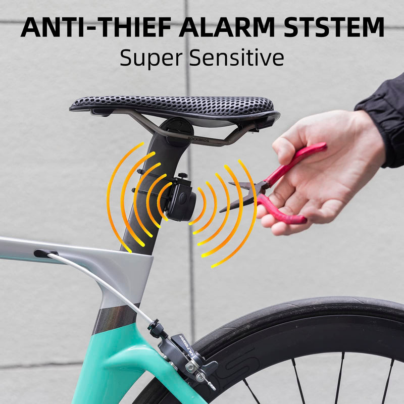 ROCKBROS 115dB Bike Alarm with Remote Motion Sensor Anti-Theft 2 Pack | Waterproof, Wireless Remote Control, Vibration Anti-Theft Security System, Fit eBike Motorcycle Bicycle Black-2pcs