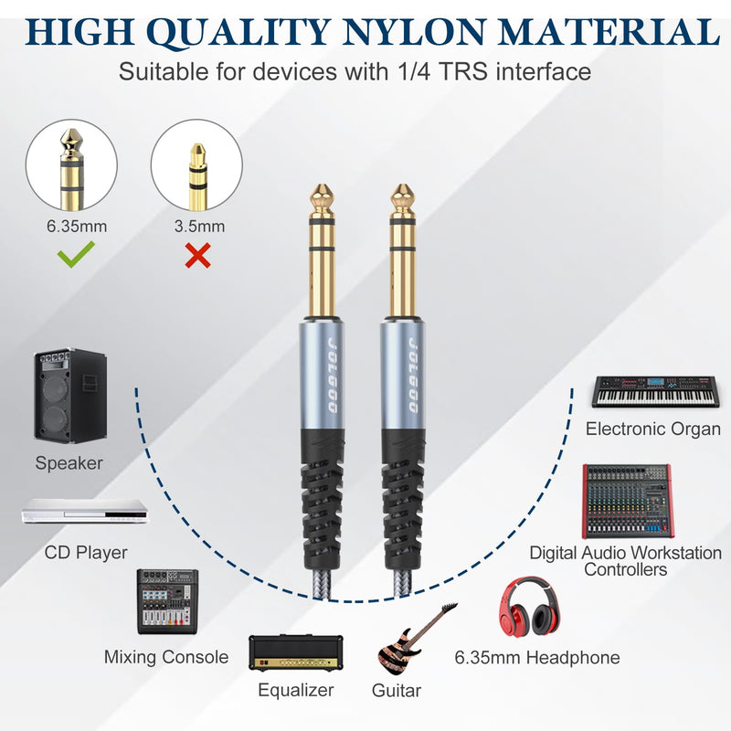 1/4 Inch TRS Instrument Cable 3.3 FT 2-Pack, Quarter inch Audio Cable, 6.35 Balanced Interconnect Line for Electric Guitar, Bass, Keyboard, Mixer, Amplifier, Speaker, Electric Mandolin 3.3 Feet TRS Cable 2-Pack Grey