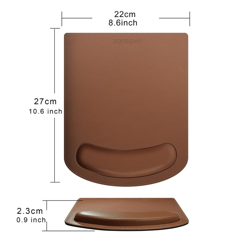 ZORESYN PU Leather Gaming Mouse Pad with Wrist Rest Support, Ergonomic Memory Foam Mouse Wrist Rest Pad, Non Slip Mousepad - Large, Brown Light Brown WMP-01