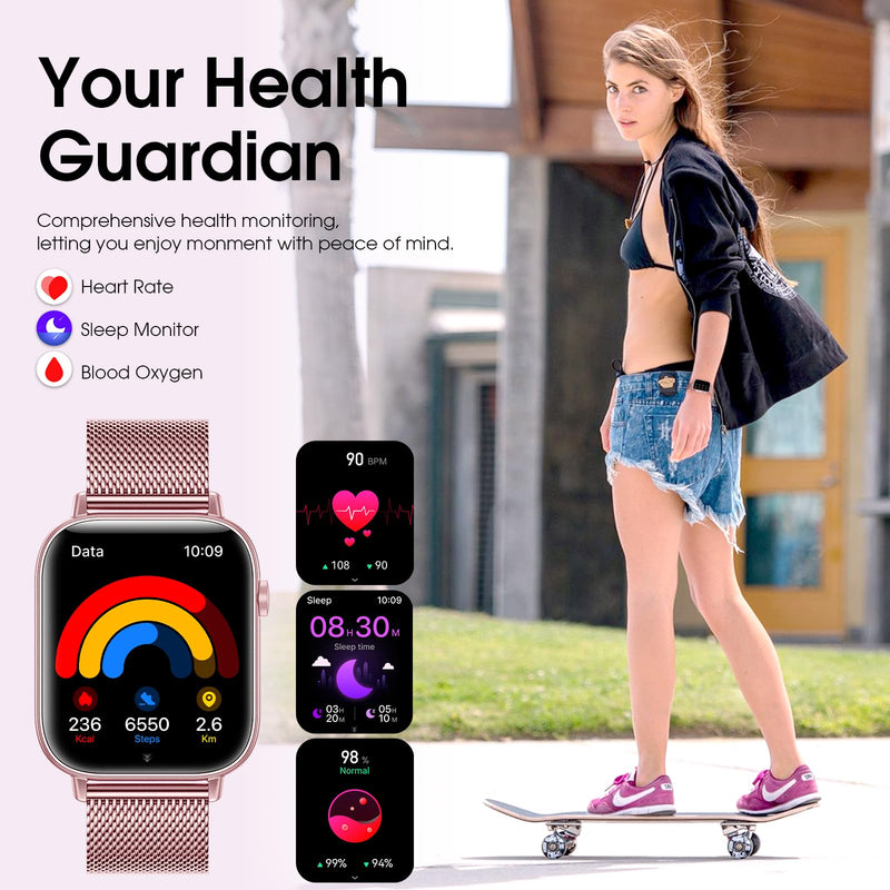 Smart Watch for Women 1.83" HD Bluetooth Call Step Fitness Tracker 3 Bands | Compatible Android & iPhone Phones Smartwatch with Heart Rate/SpO2/Sleep Monitor, Waterproof 120+ Sports Modes, Purple