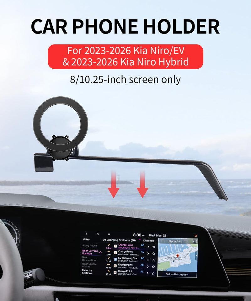 Car Phone Holder for Kia Niro / Niro EV / Hybrid 2023-2026, 8/10.25" Screen | Magsafe Accessories Magnetic Cell Phone Mount Clip Compatible with iPhone, 3D fit Stable Dashboard Navigation Bracket Stand