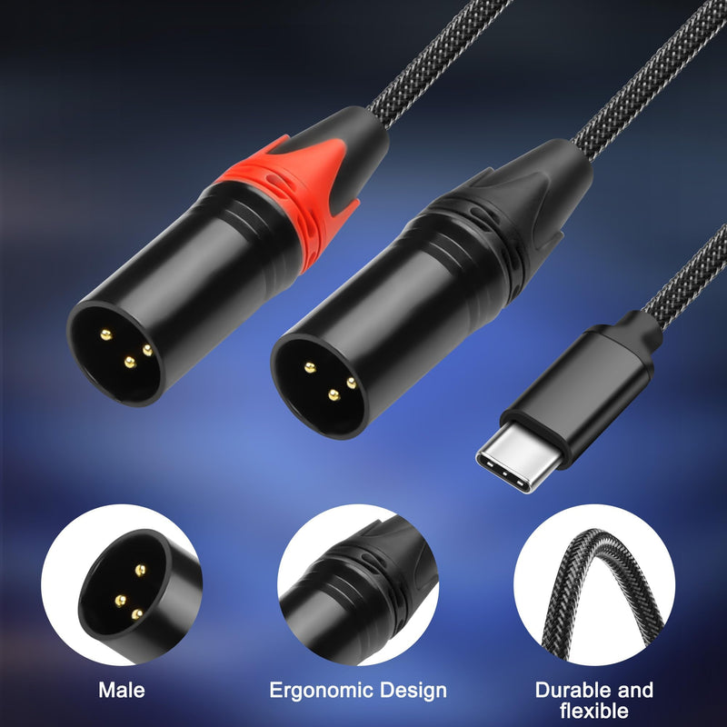 XMSJSIY USB C to Dual XLR Microphone Cable Type C Male to XLR Male Stereo Power Amplifier Cable Audio Connector Cable Compatible with PC Phone Tablet Power Amplifier Audio Cable - 2M/6.56FT