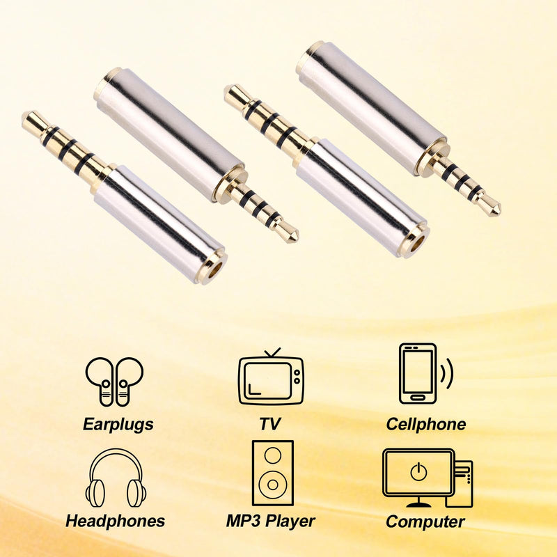 2pcs 2.5mm to 3.5mm & 3.5mm to 2.5mm Stereo/Mono Audio Adapters | Male-to-Female Stereo Audio Converter Jack Adapter for Headphones Smartphones Tablets Mic Television