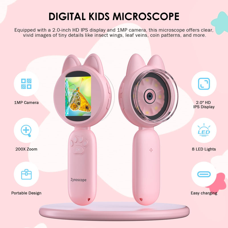 [AUSTRALIA] - Kids Microscope 100X Magnification, STEM Handheld Digital Science Kit, Portable Educational Toy for Ages 3-16, Birthday for Boys & Girls Pink 